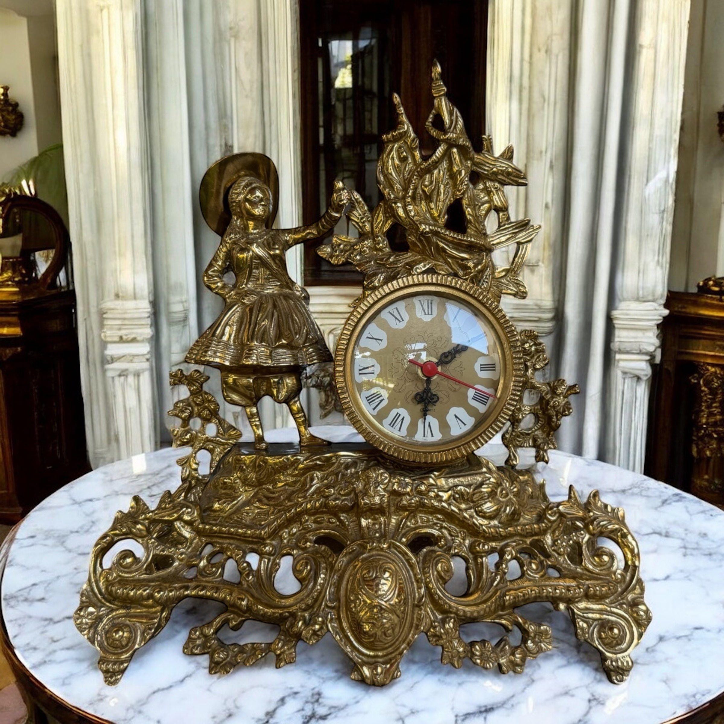 Vintage Baroque Bronze Mantel Clock: Portuguese Gilt Figurine