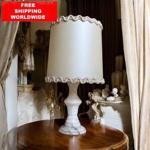Vintage White Ceramic Table Lamp: Shabby Chic Cottagecore Lighting