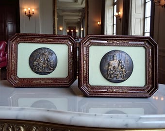 Vintage Children's Relief Wall Plaques - Ornate Wooden Frames (Set of 2)