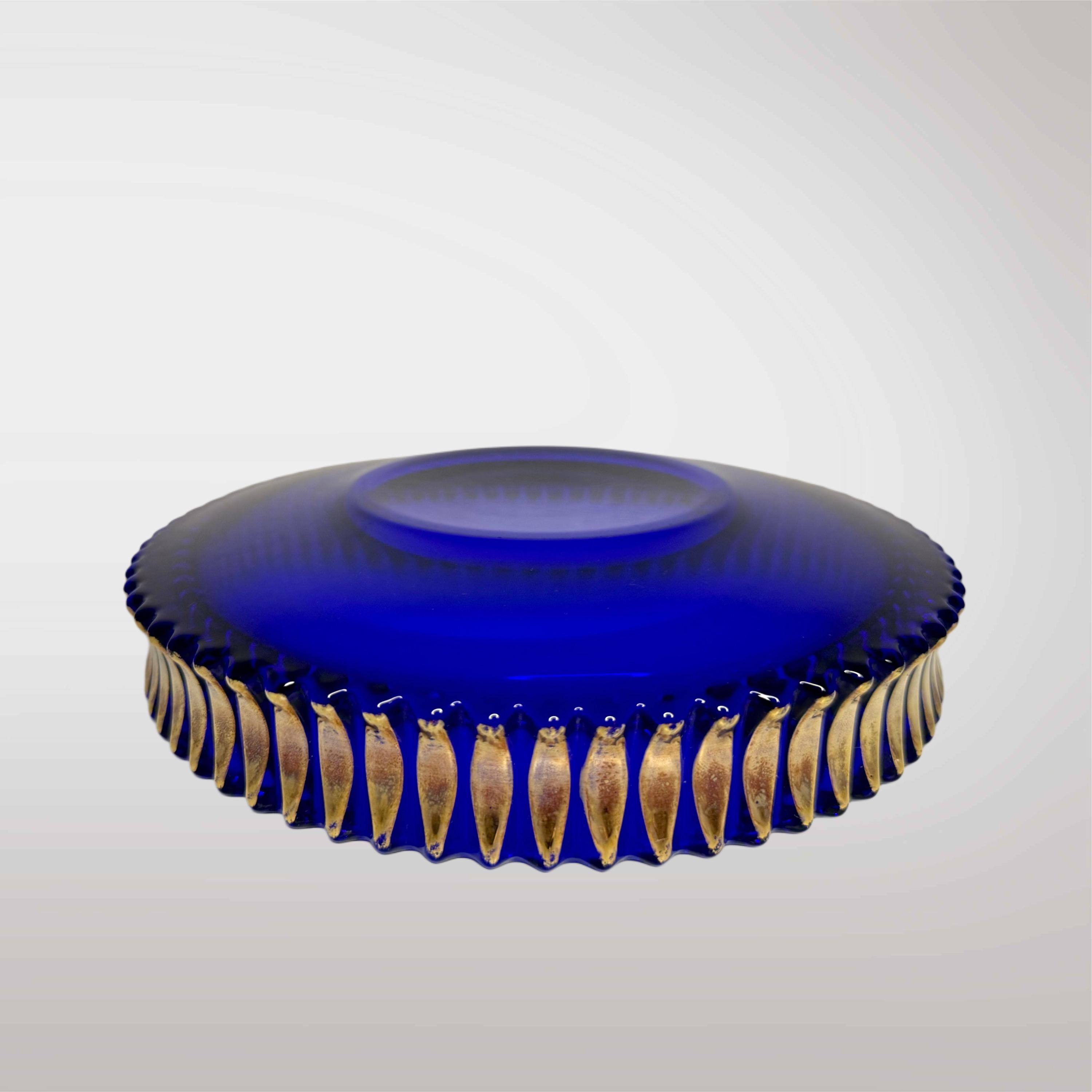 ヴィンテージ コバルトブルー ガラス花瓶セット、手描きゴールド