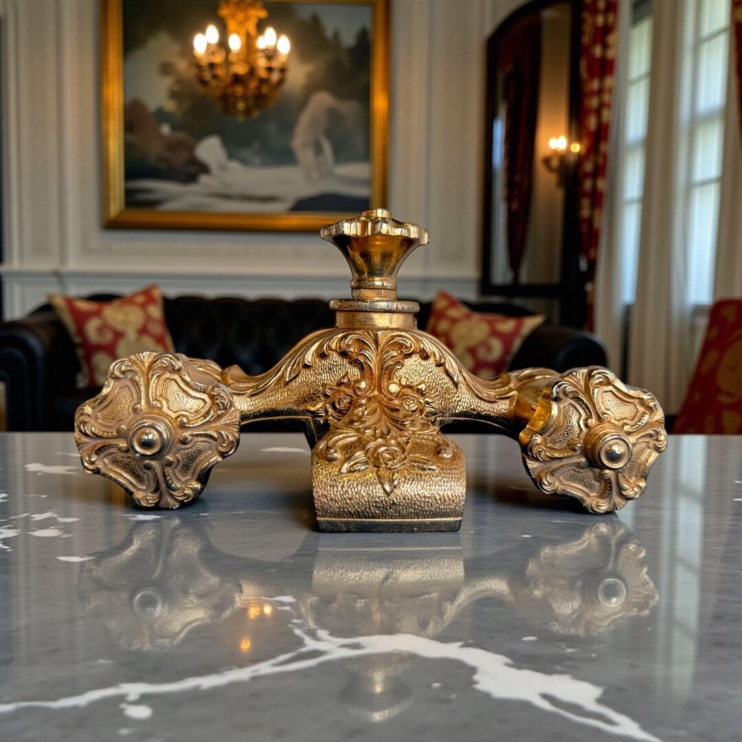 1950 Solid Bronze Bathroom Faucet, Baroque Bridge Tap, Two Handle Sink ...