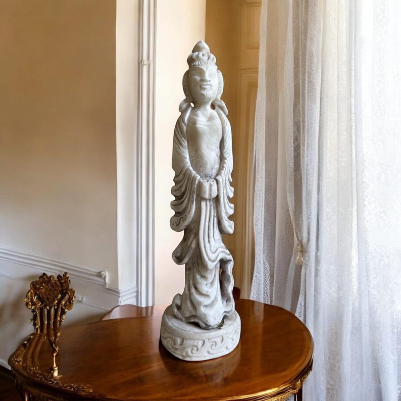 Große Alabaster Guanyin Statue: Vintage Zen Wohnkultur, 58 cm Bild 1