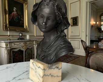 マダム・デュ・バリーの胸像彫刻 - 大理石製の女性アンティーク美術