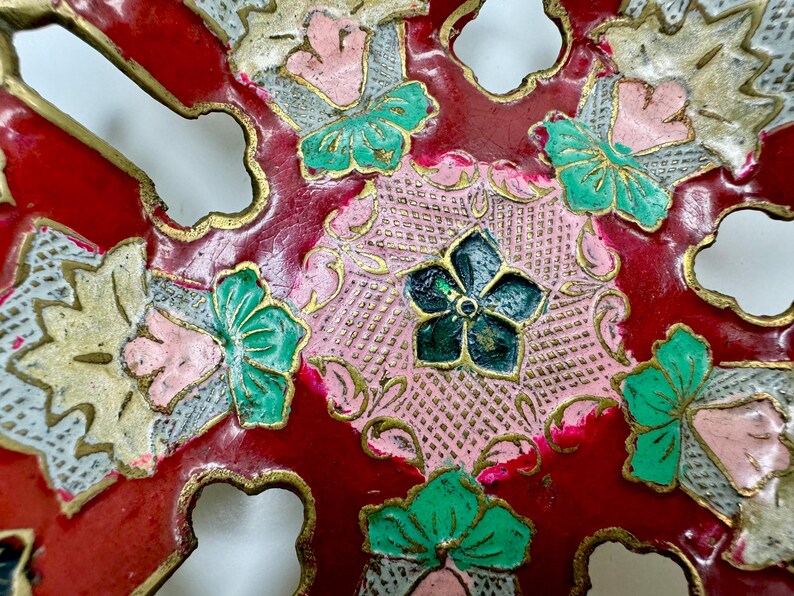 Vintage Brass Enamel Pedestal Dish Filigree, Floral Pattern, Tableware ...