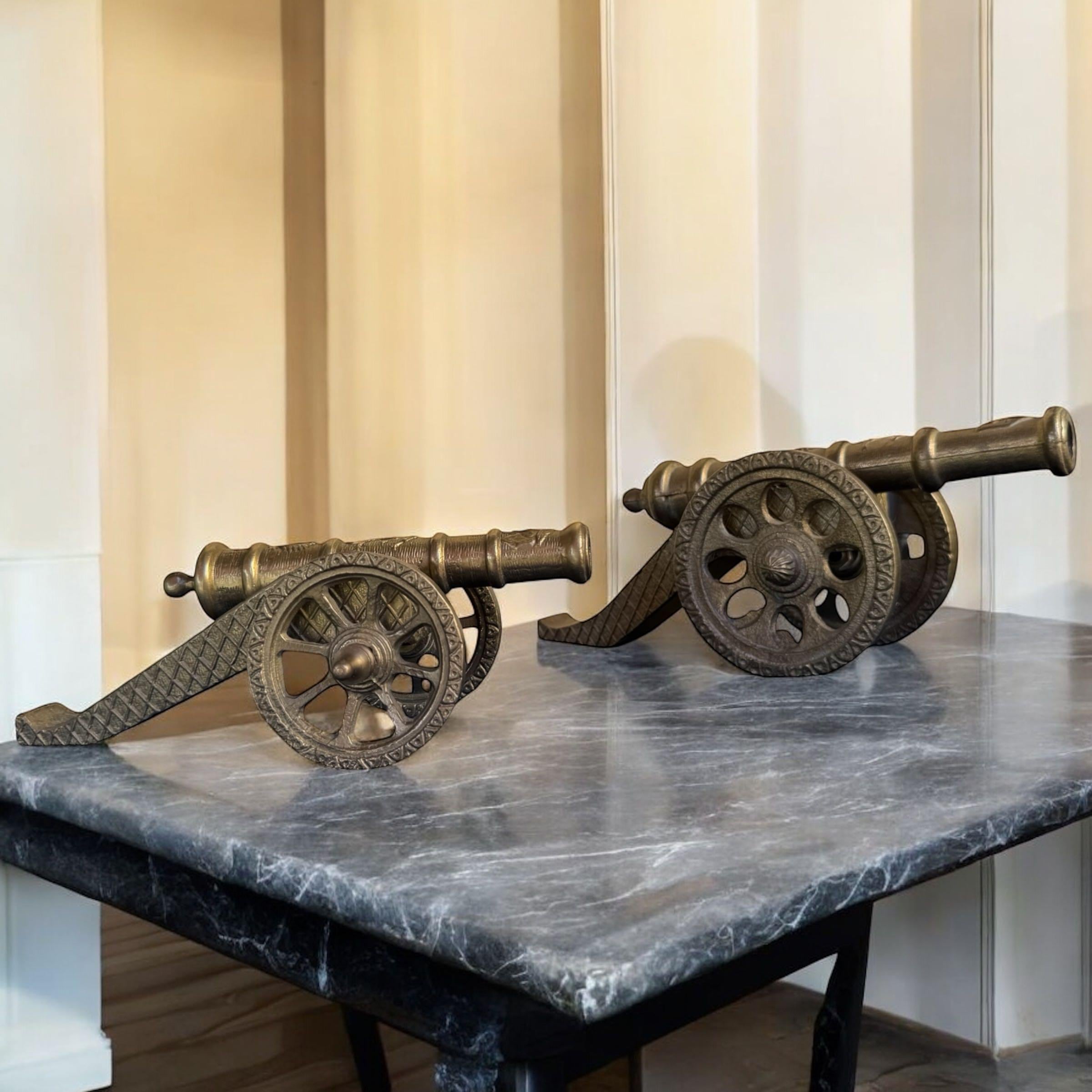 Bronze Cannon Pair, Heavy Solid Bronze Cannons, Military Decor