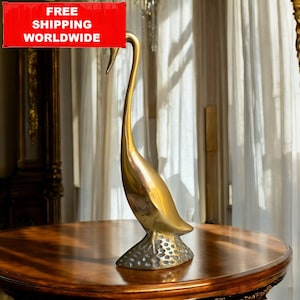 Vintage Brass Crane Sculpture – Mid-Century Modern Bird Figurine 21x8 cm / 8.3x3.15 in