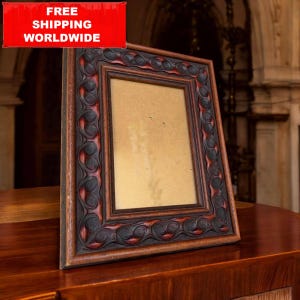 Vintage Hand Carved Wooden Photo Frame – Mid Century Rustic Picture Frame Retro Home Decor