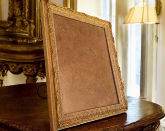 Vintage Ornate Gold Wooden Picture Frame, Glass-Front Classic European Décor 1980s