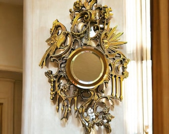Vintage Baroque Mirror, Ornate Wall Mirror With Birds, Rococo Style Resin and Glass Decor, Antique Look Wall Accent