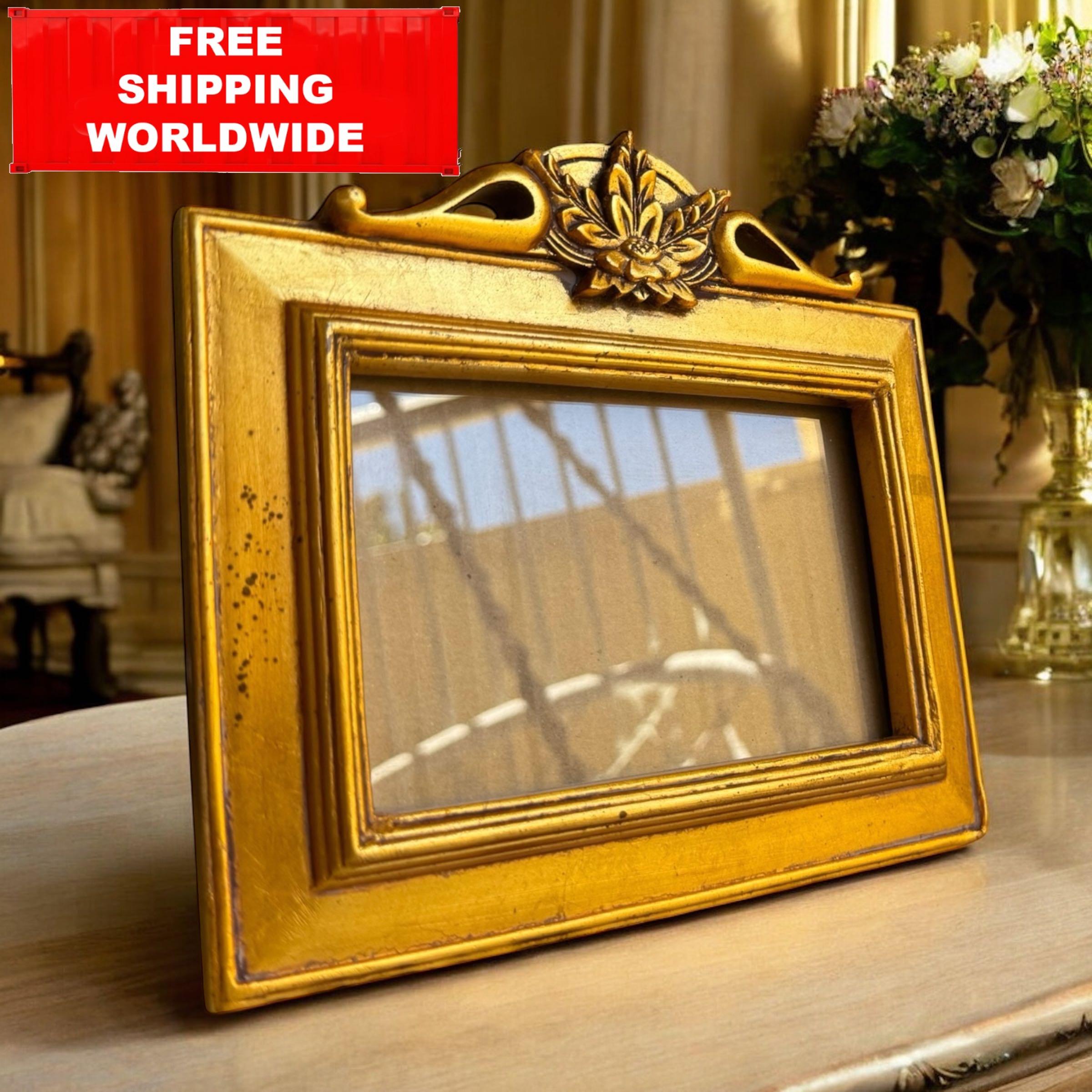 Goldener Vintage-Bilderrahmen Mit Schleife – Antikes Harz-Design, 10,2 X 15,2 Cm, Für Tisch Oder Wand