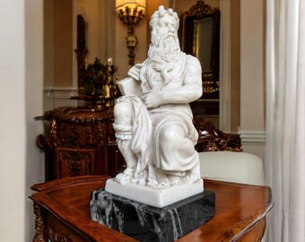 Vintage Italian Alabaster Moses Sculpture by G. Ruggeri - Marble Base