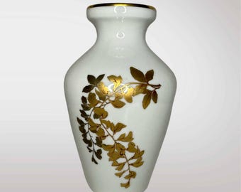 ヴィンテージ バイエルン磁器花瓶 – 金箔デザイン – 白と金箔のドイツ