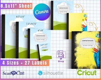 Distressed Designs - Composition Notebook Cover Editable Grunge Template | Drag & Drop Canva | 4 Sizes PLUS 27 Free Labels | Book Covers 15