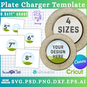 4pc Plate Charger Template Bundle | Plate Insert | Round Charger SVG Template | Round Blank Plate |  PSD, AI, pdf, png, jpg Canva Editable