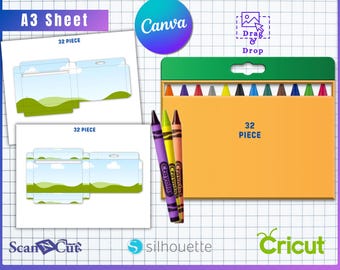 32 pc Crayon Box with Window Cut Out Template | Wax Crayon Box | Wax Color Pen Gift Box |  Party Favors | Personalize School Supplies