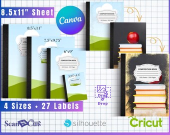 Distressed Designs - Composition Notebook Cover Editable Grunge Template | Drag & Drop Canva | 4 Sizes PLUS 27 Free Labels | Book Covers 10