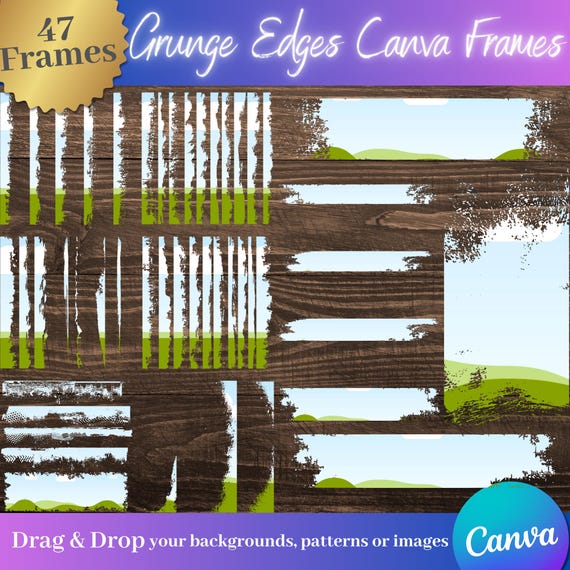 47 Grunge Edge Bleach Effect Canva Frames - Distressed Style for Creative Designs & Junk Journals - Usable with Free Canva Account