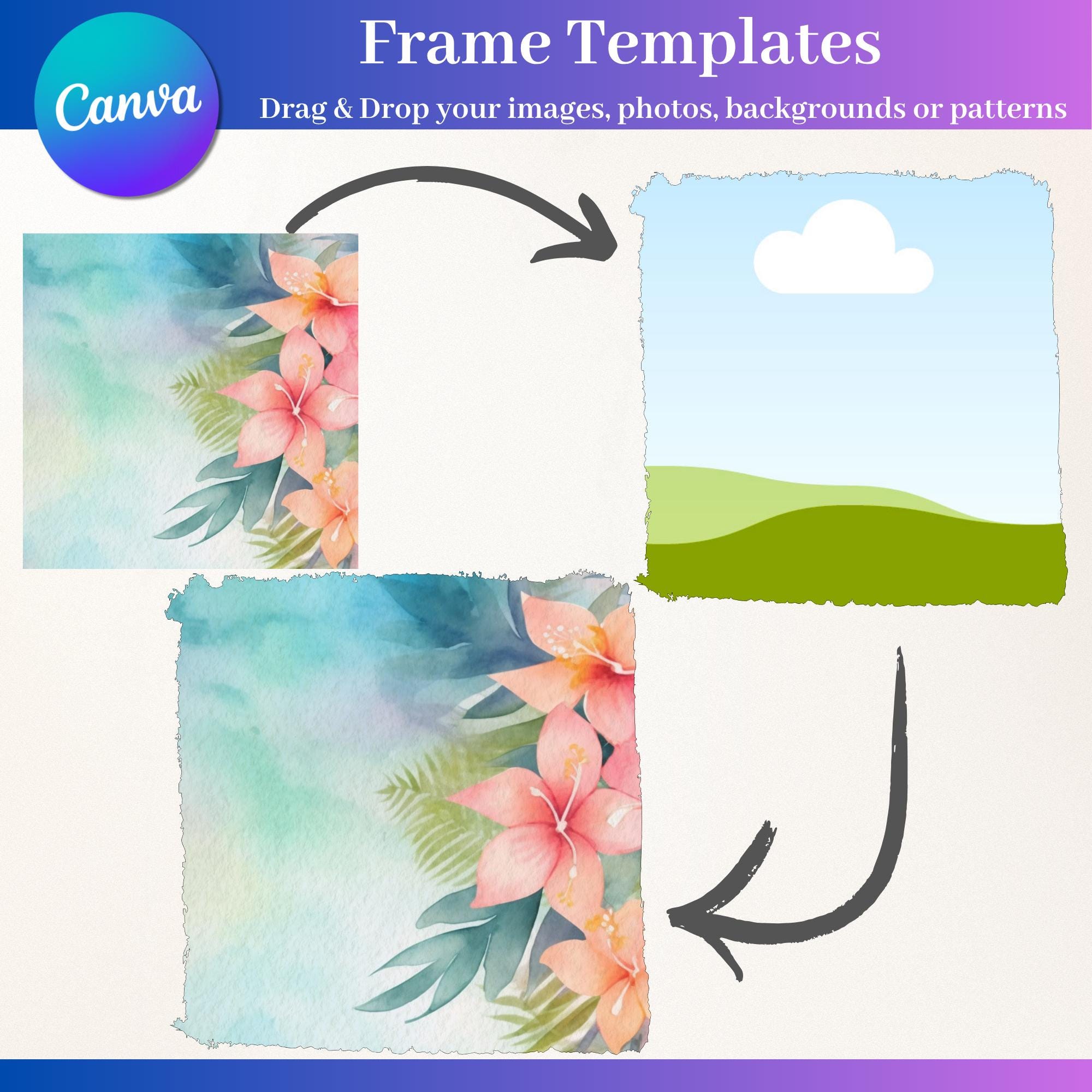 Square Grid Canva Frame Template | Distressed Borders | Custom Canva ...