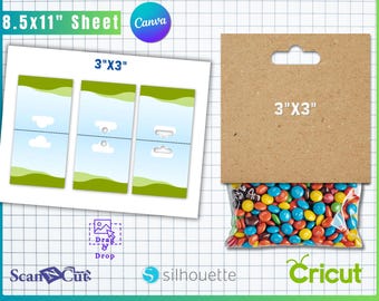 Paquete de plantillas para adornos de bolsas de regalo de 3 x 3 pulgadas / Etiqueta para bolsa de regalo / Adorno personalizado para recuerdo de fiesta / Etiquetas para bolsas de regalo / Plantillas Canva y SVG