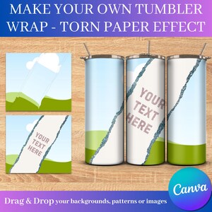 Make Your Own Tumbler Wrap Template | 20oz Skinny Straight and Tapered Tumbler Full Wrap | Canva Editable | Diagonal Torn Paper Geode Effect