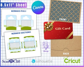 Mermaid Pattern Cut Out Gift Card Holder Envelope Template | Easy Edit in Canva | SVG, png, jpg, PSD format | DIY Gift Card Holder Template