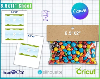 Paquete de plantillas para adornos de bolsas de regalo de 6,5 x 2 pulgadas / Etiqueta para bolsa de regalo / Adorno personalizado para recuerdo de fiesta / Etiquetas para bolsas de regalo / Plantillas Canva y SVG
