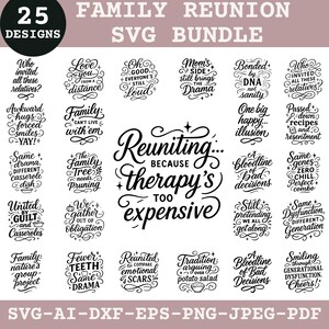25 Citações Sarcásticas de Reunião de Família em SVG | Camiseta de Reunião de Família | Férias em Família | Ideias para Presentes | Citações de Humor Negro | Design SVG | Pacote SVG