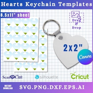 Heart Keychain Template 2&quot; | Keychain Template , Sublimation, Personalized Keychain | Custom Canva Template | png , PSD , AI , SVG