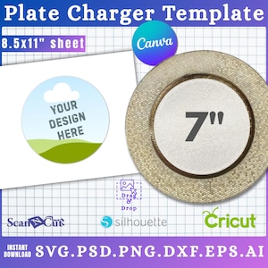 7&quot; Plate Charger Template | Plate Insert Template | Round Charger SVG Template | Round Blank Plate |  PSD, AI, pdf, png, jpg Canva Editable