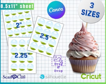3 sizes Cupcake Topper Template Bundle | Birthday Cake Topper | SVG Template | Layered Circle Template | PSD, AI, pdf, png, Canva Editable