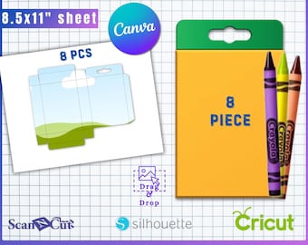 Gabarit de boîte de crayons de cire de 8 pièces | Boîte à crayons de cire | Coffret cadeau pour stylos de couleur en cire |  Cadeaux pour fête | Personnalisez les fournitures scolaires