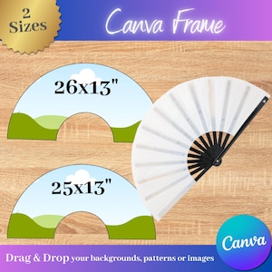 Modèle de toile modifiable pour les fans de Clack | Éventail chinois | Glisser-déposer | Éventail sublimation | DIY imprimable |  Lots de cadres en toile