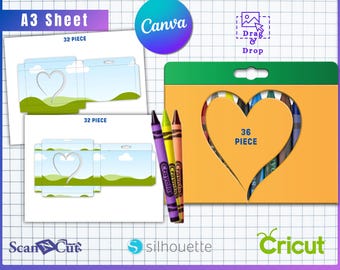 32pc Crayon Box with Heart Cut Out Template | Wax Crayon Box | Wax Color Pen Gift Box |  Party Favor | Personalize School Supplies