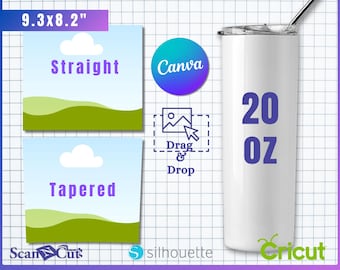 Plantilla para envolver vasos / Vasos delgados, rectos y cónicos de 20 oz con envoltorio completo / SVG, AI, PSD, dxf, eps, png / Sin costuras / Editable en Canva