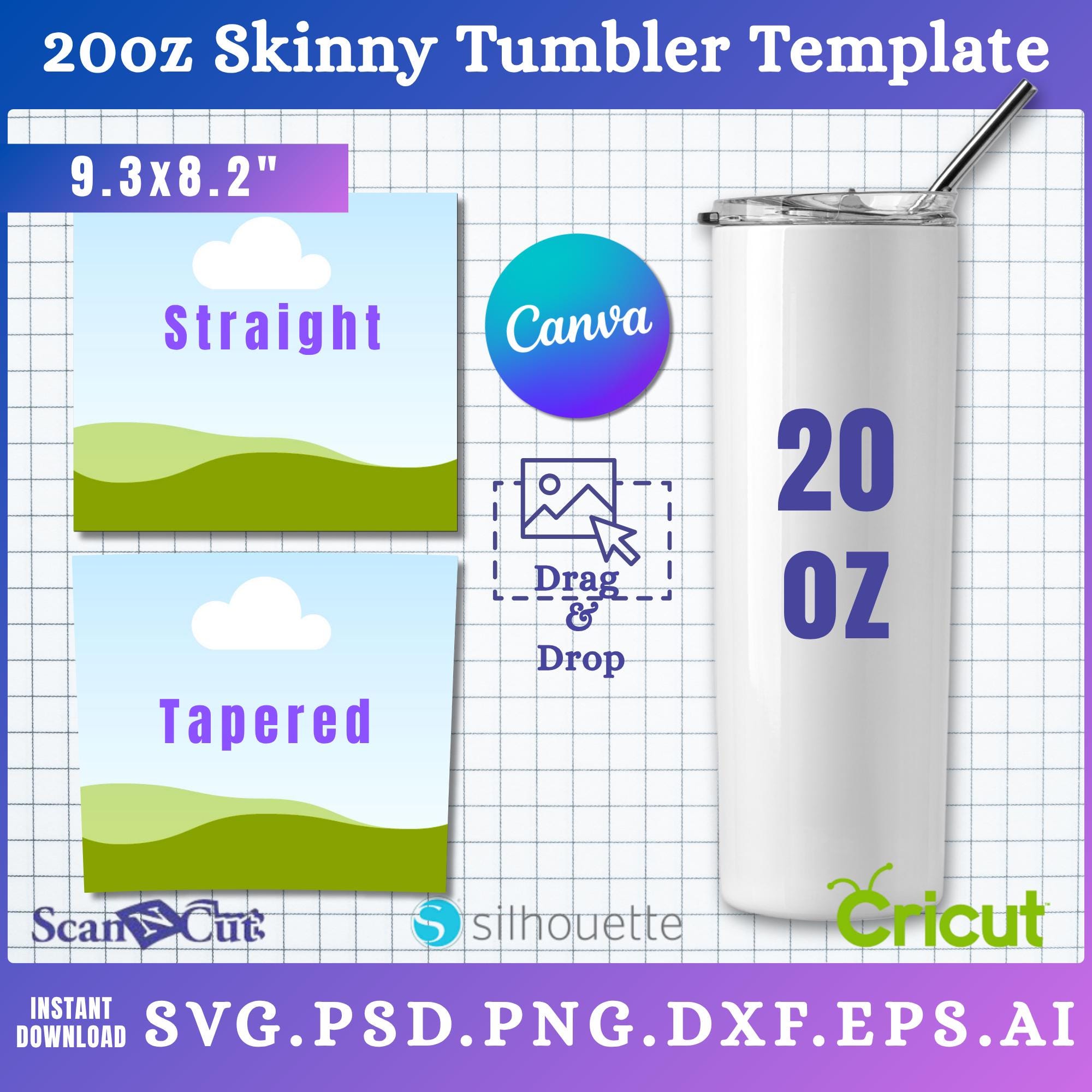 Tumbler Wrap Template | 20oz Skinny Straight and Tapered Tumblers Full ...