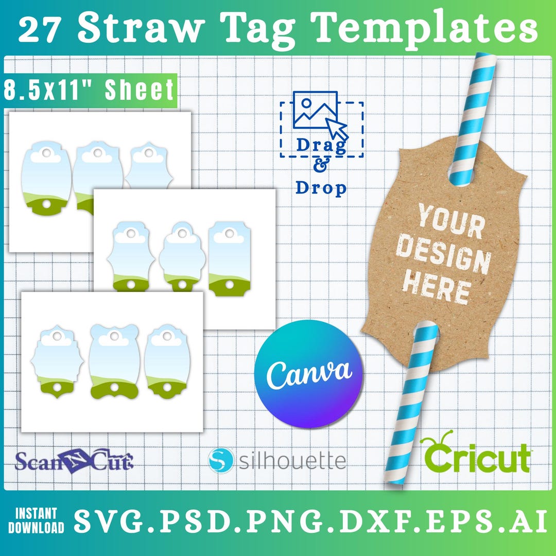 27 Straw Tags Templates SVG Bundle | Printable Party Decorations ...