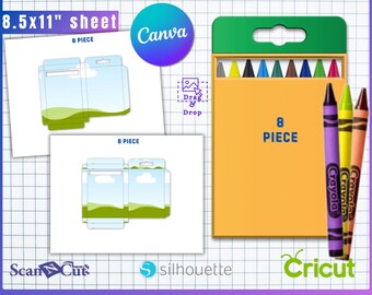 8 pc Crayon Box with Window Cut Out Template | Wax Crayon Box | Wax Color Pen Gift Box |  Party Favors | Personalize School Supplies