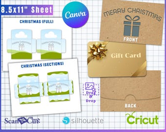 Merry Christmas Cut Out Gift Card Holder Template | Easy Edit in Canva | SVG, png, jpg, pdf, PSD format | DIY Gift Card Envelope Template