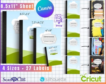 15 Distressed Designs - Composition Notebook Cover Editable Grunge Template Bundle | Drag & Drop Canva | 4 Sizes PLUS 27 Free Labels