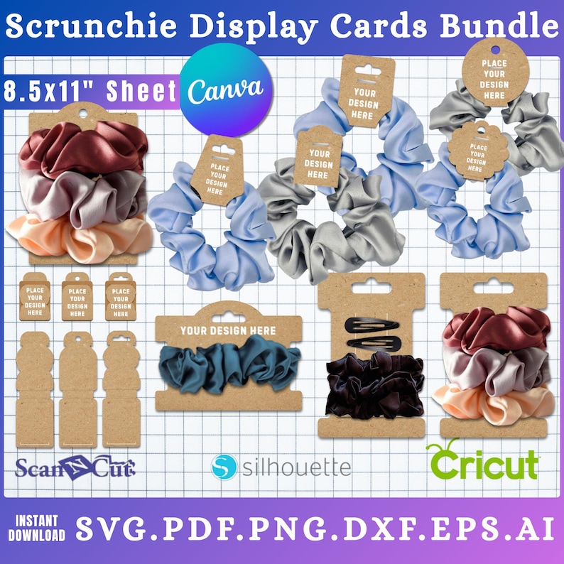 37 Scrunchie Display Card Template BUNDLE | Hanging Hair Tie Holder Tag ...