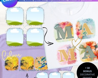 Distressed Canva Frame Template | Bleach Effect Canva Frames | DIY Sublimation Design (Digital Download)