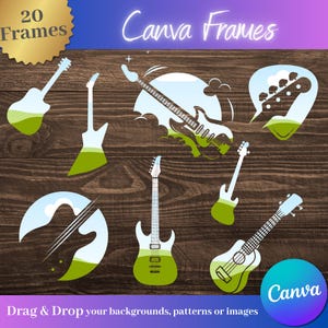 20 Leinwand-Gitarrenrahmen | Bearbeitbare Canva Vorlage | Fertigen Sie Ihre eigenen Sublimationsdesigns an Foto-Collage