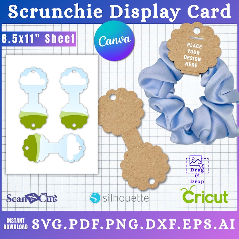 Scrunchie Card Scrunchie Display Card Template | Hanging Hair Tie Holder Tag | SVG ...