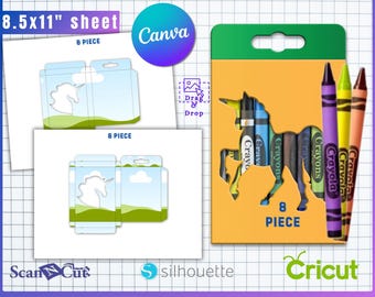 8pc Crayon Box with Unicorn Cut Out Template | Wax Crayon Box | Wax Color Pen Gift Box |  Party Favor | Personalize School Supplies