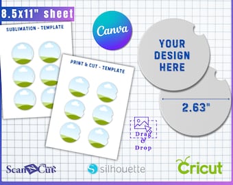 2.63" Car Coaster SVG Template | Canva Car Cup Coaster Drag and Drop | Sublimation & Cut Template | Canva Editable Digital Download Template