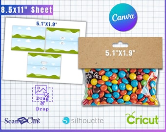 Paquete de plantillas para decorar bolsas de regalo de 5,1 x 19 pulgadas / Etiquetas para bolsas de regalo / Adornos personalizados para regalos de fiesta / Etiquetas para bolsas de regalo / Plantillas Canva y SVG