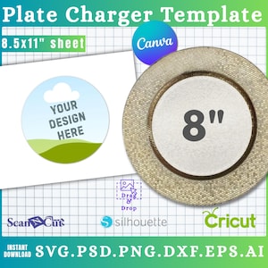 8&quot; Plate Charger Template | Plate Insert Template | Round Charger SVG Template | Round Blank Plate |  PSD, AI, pdf, png, jpg Canva Editable