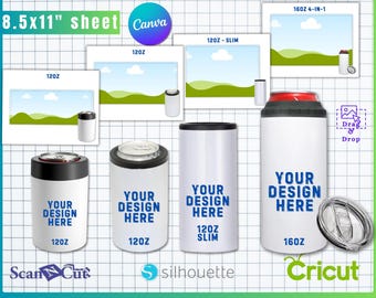 Juego de 4 plantillas de sublimación para enfriadores de latas / Plantillas SVG y Canva para enfriadores de latas / Diseño rígido para enfriadores de latas / Plantilla PNG para enfriadores de botellas