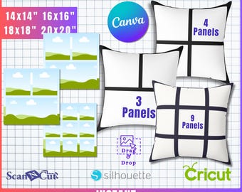 Canva DIY Pillow Sublimation Template, 3, 4 and 9 Panel Photo Collage Pillow Cover, 100% Editable 14x14, 16x16, 18x18 & 20x20" SVG
