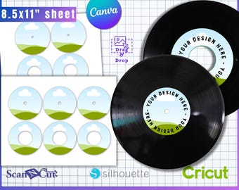 Pacote de modelos de etiquetas para discos de vinil de 7" e 12" | Adesivos para etiquetas de discos de vinil | Modelos personalizados para discos de vinil | SVG PSD AI png jpg pdf Canva